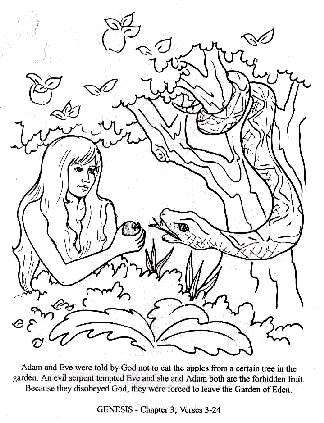 "Adam and Eve were told by God not to eat apples from a certain tree in the garden. An evil serpent tempted Eve and she and Adam both ate the forbidden fruit. Because they disobeyed God, they were forced to leave the Garden of Eden."
